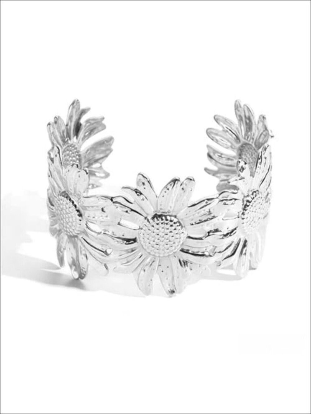 Silver Flower Cuff Bracelet, Metallic Floral Chunky Bracelet for Women